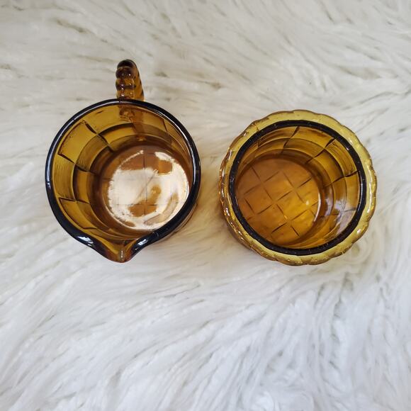Vintage Amber Glass Creamer and Sugar Bowl Set - Picture 3 of 11